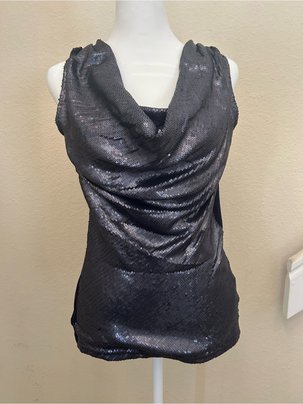 Armani Exchange Navy Sequin Draped Cowl Tank